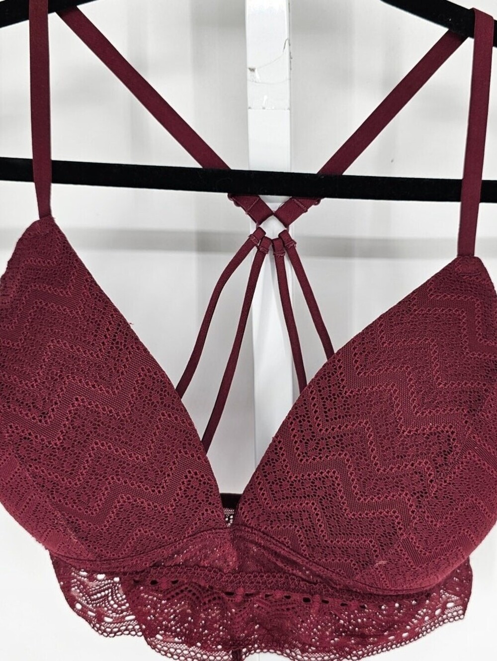 Flirtitude Womens Sz L Bralette Bra Burgundy Rust Red Lightly Padded Lace